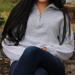 Grey Shawl Collar Half Zip Sweater